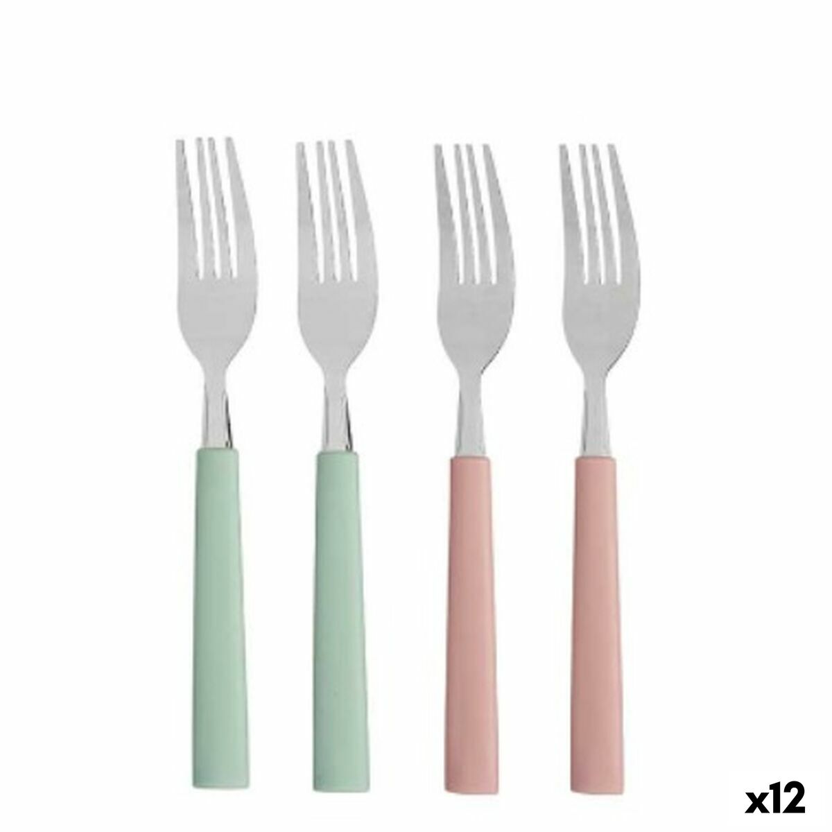 Gaffelset Grön Rosa Silvrig Rostfritt stål Plast 18,7 cm (12 antal) - 3