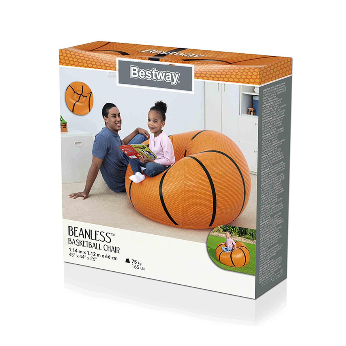 Bestway Stor uppblåsbar stol Basketboll 114x112x66 cm +6 år Inomhus och Trädgård 75103 - 9