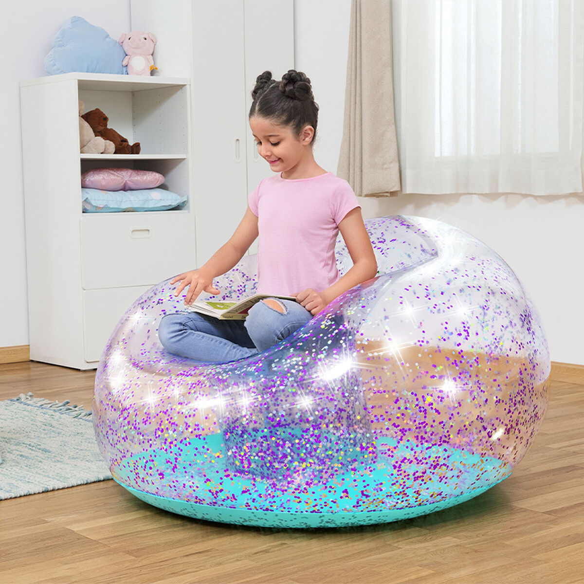 Bestway Jättestor Glitteruppblåsbar Stol 114x112x66 cm +6 År Inomhus och Trädgård 75115 - 10