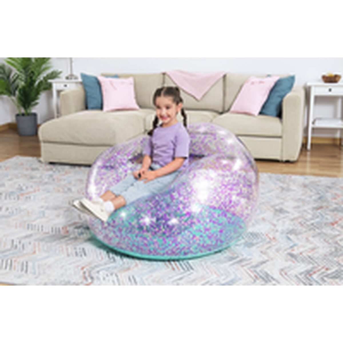 Bestway Jättestor Glitteruppblåsbar Stol 114x112x66 cm +6 År Inomhus och Trädgård 75115 - 3