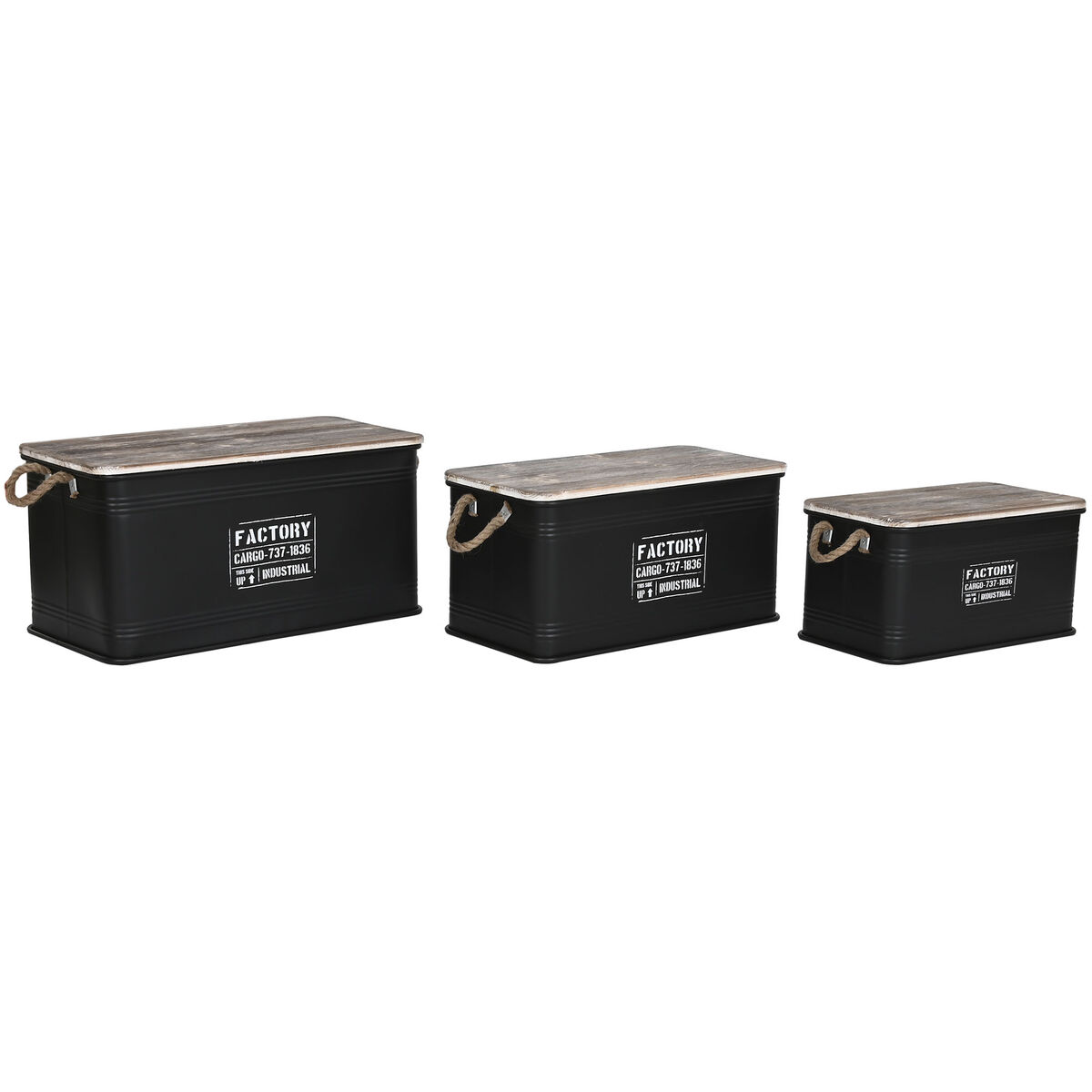 Koffertset Home ESPRIT Metall Snöre Granträ 68 x 35,5 x 35 cm (3 antal)