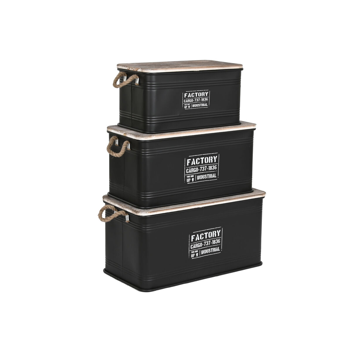 Koffertset Home ESPRIT Metall Snöre Granträ 68 x 35,5 x 35 cm (3 antal) - 5