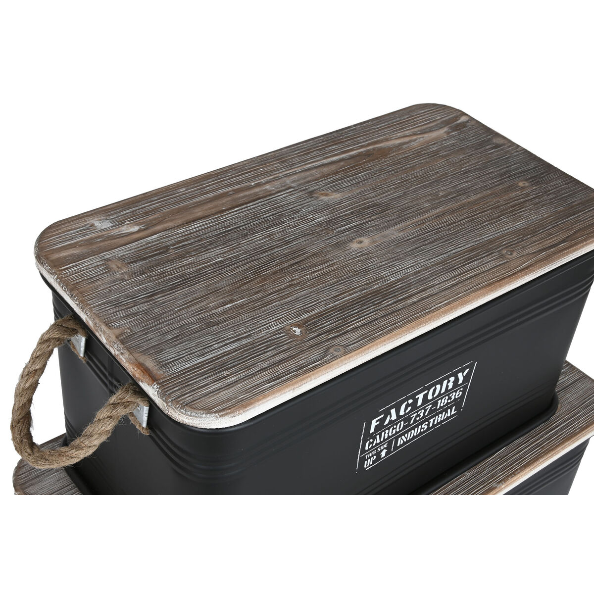 Koffertset Home ESPRIT Metall Snöre Granträ 68 x 35,5 x 35 cm (3 antal) - 2