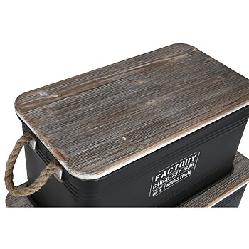 Koffertset Home ESPRIT Metall Snöre Granträ 68 x 35,5 x 35 cm (3 antal)