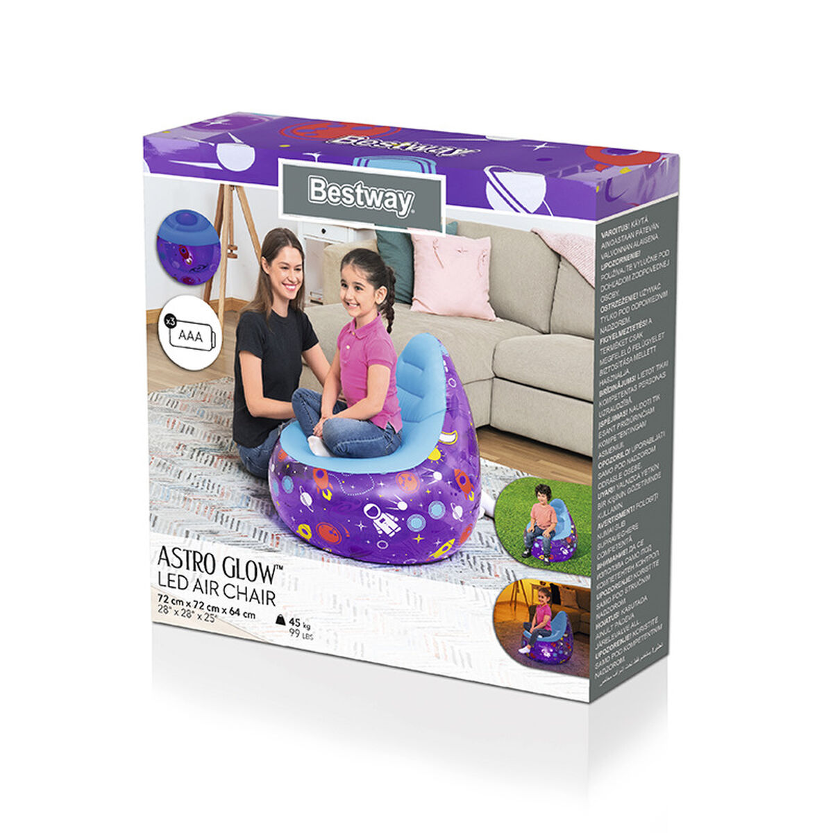 Bestway Uppblåsbar stol med LED-ljus Espacial 72x72x64 cm +3 År Inomhus och Trädgård 75122 - 9