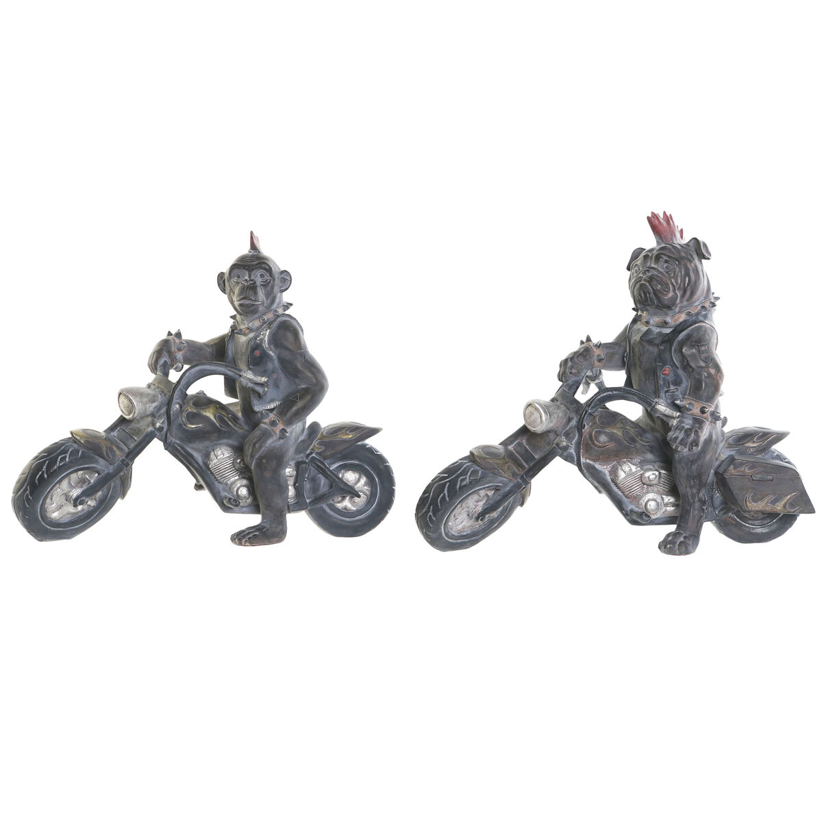 Prydnadsfigur Home ESPRIT Mörkgrå Motorcykelknutte 24 x 15 x 29 cm (2 antal)