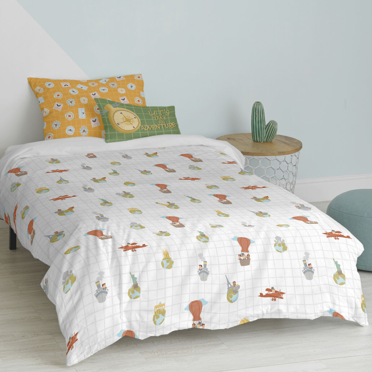 Täckslagsset HappyFriday Mr Fox World trip Multicolour Säng 80 2 Delar - 4