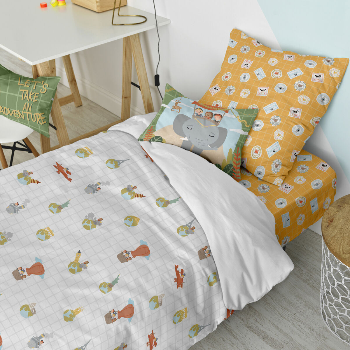 Täckslagsset HappyFriday Mr Fox World trip Multicolour Säng 80 2 Delar - 2