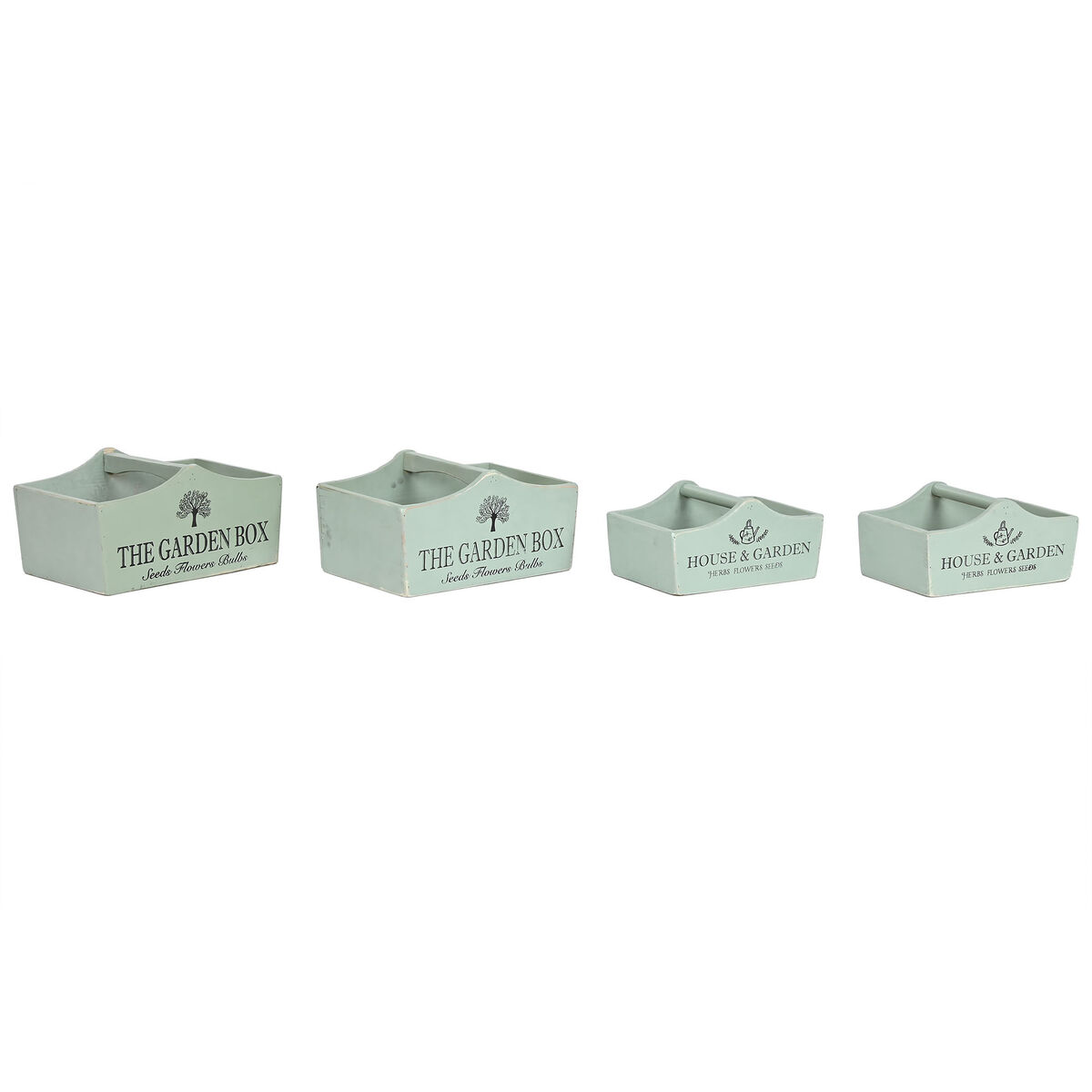 Förvaringslådor Home ESPRIT The Garden Box Grön Granträ 35 x 22 x 18 cm 4 Delar