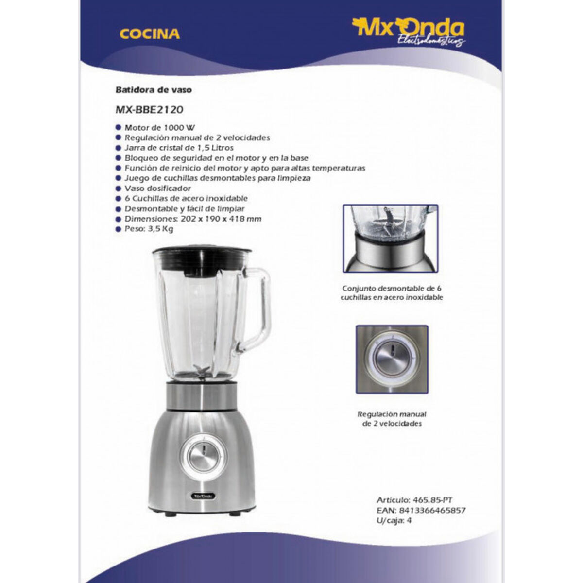 Glasmixer Mx Onda MXBBE2120 Stål 1000 W - 2