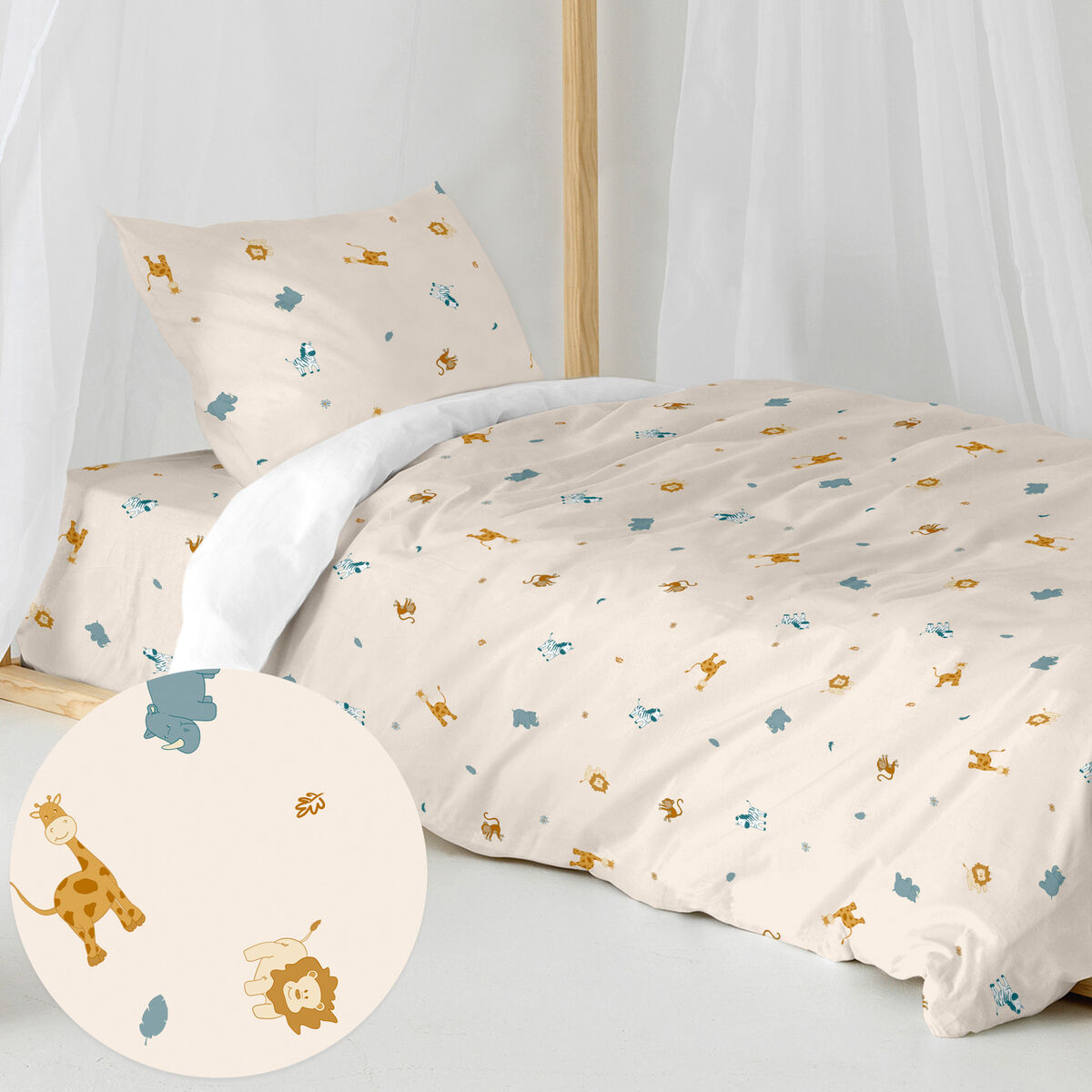 Täckslagsset HappyFriday Mini Animals Multicolour Säng 80 2 Delar - 3
