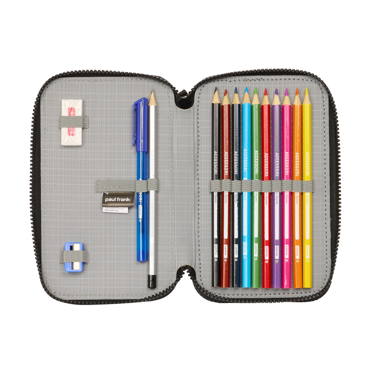 Dubbelt pennfodral Paul Frank Join the fun Svart 12.5 x 19.5 x 4 cm (28 Delar) - 4