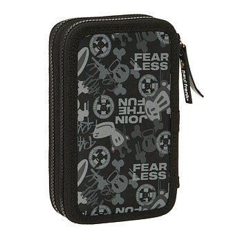 Dubbelt pennfodral Paul Frank Join the fun Svart 12.5 x 19.5 x 4 cm (28 Delar)