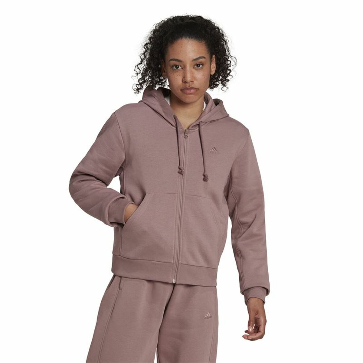 Tröja med huva och blixtlås Adidas ALL SZN Fleece Kaffe/ Café - 7