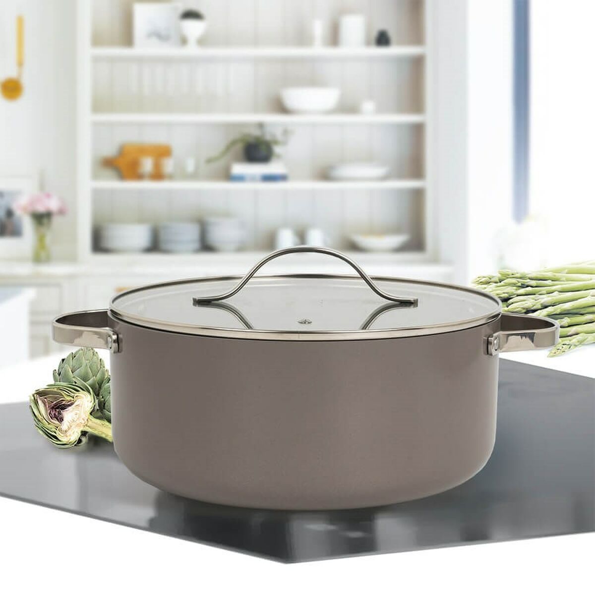 Gryta med lock Feel Maestro MR-4009-20 Grå Metall Aluminium Ø 20 cm 2,3 L - 2