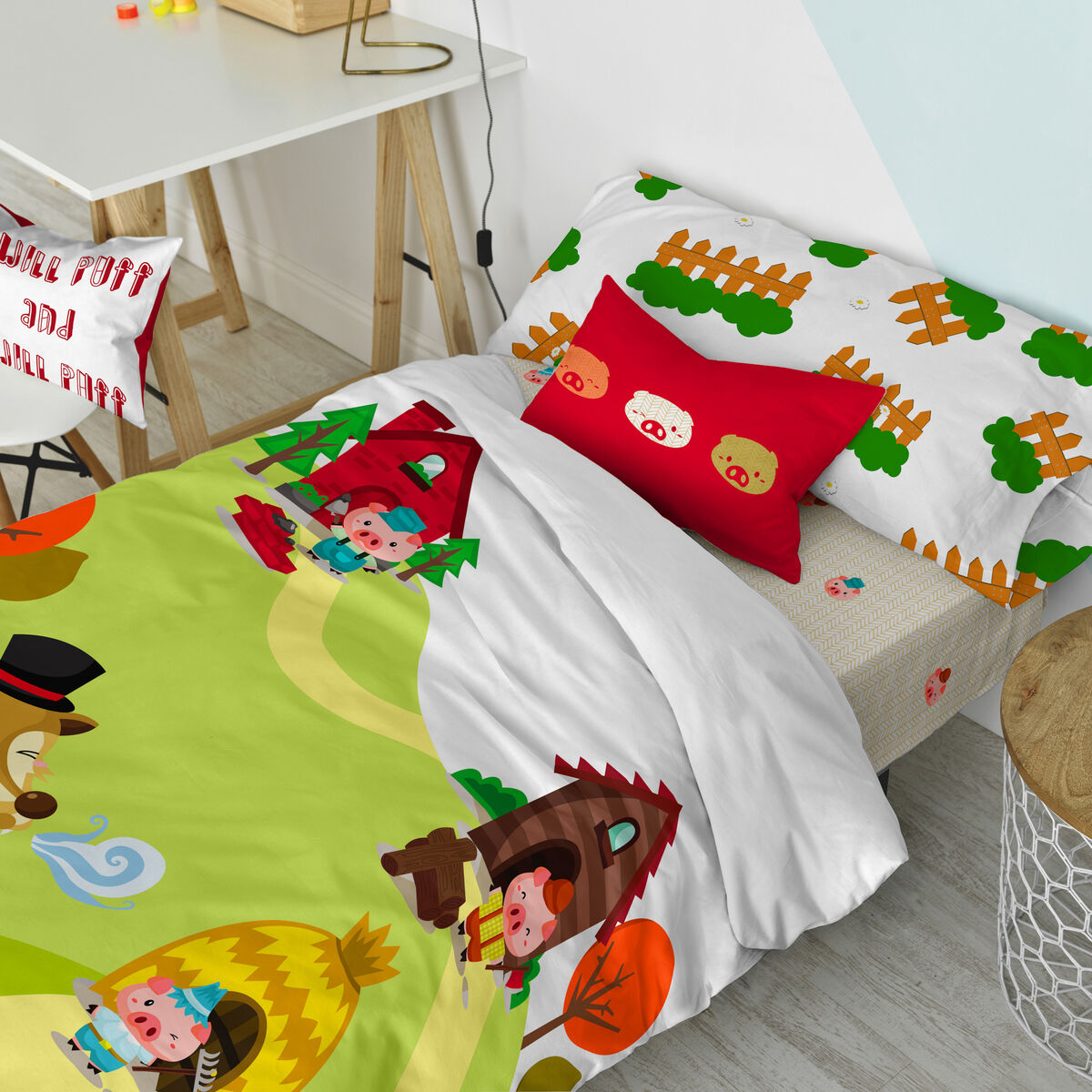 Täckslagsset HappyFriday Mr Fox Piggys  Multicolour Säng 80/90 2 Delar - 4