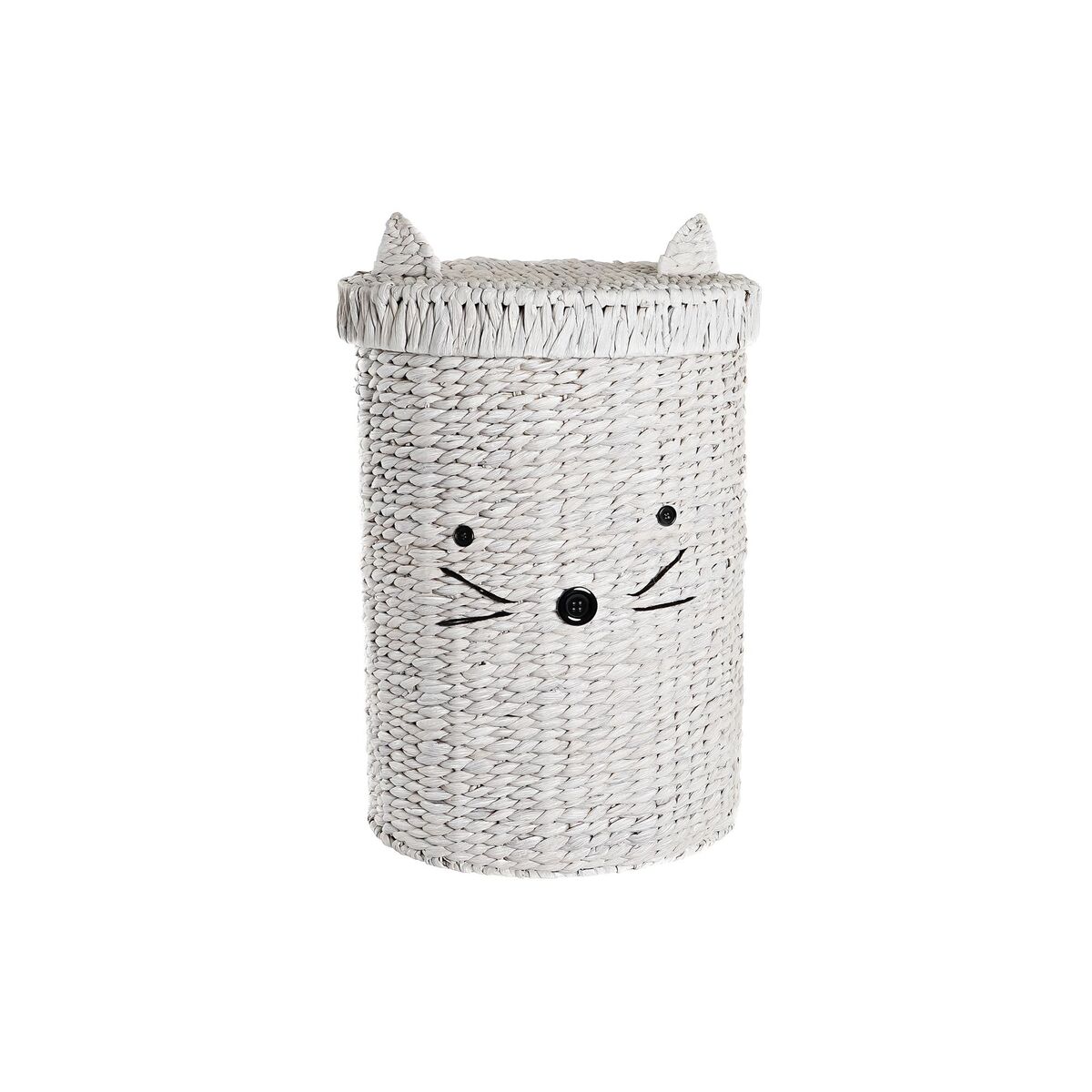 Tvättkorg DKD Home Decor Vit Barn Katt 42 x 42 x 63 cm Fibrer