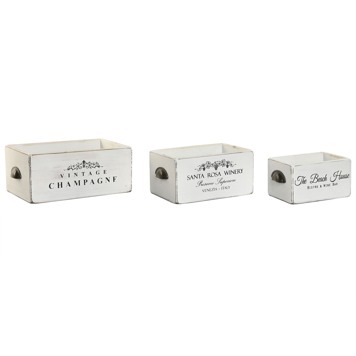 Förvaringslådor Home ESPRIT Vit Granträ 35 x 22 x 15 cm 3 Delar