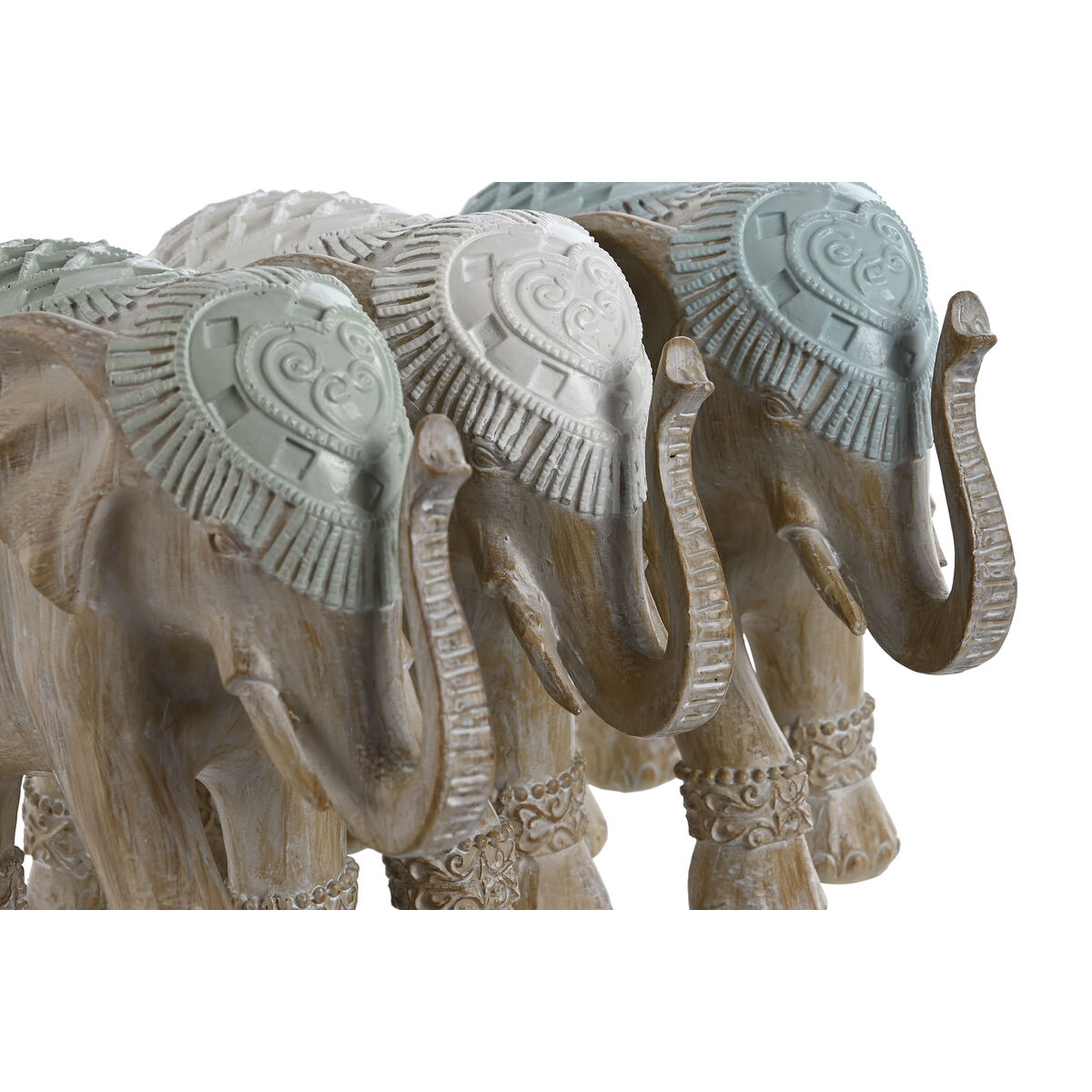 Prydnadsfigur Home ESPRIT Vit Grön Turkos Elefant Kolonial 21,5 x 8,5 x 16 cm (3 antal) - 3