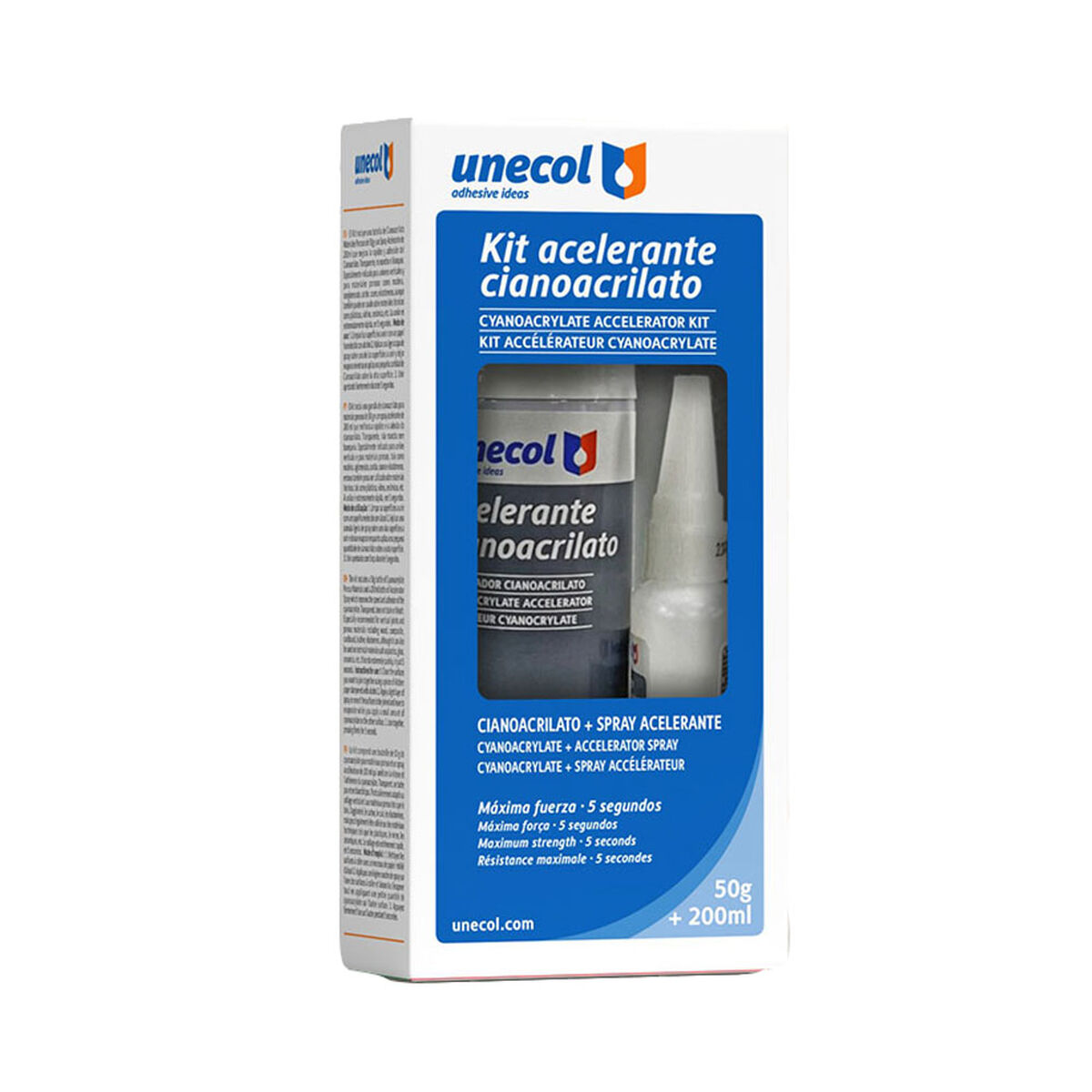Uppsättning av Cyanoakrylat Unecol A7156 200 ml 50 g 2 Delar