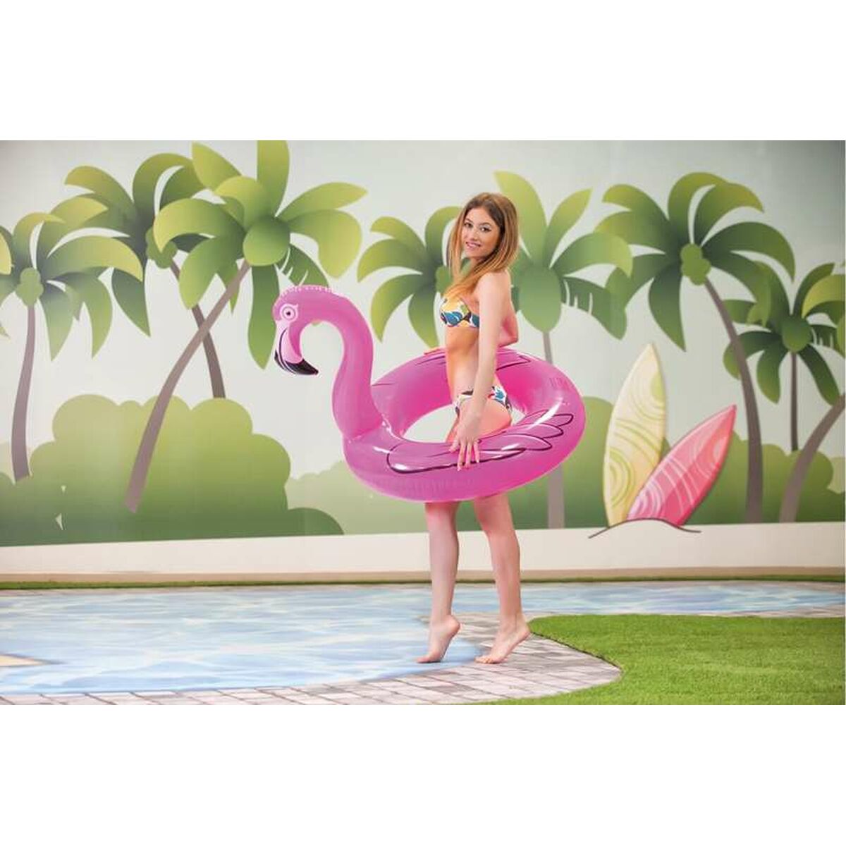 Uppblåsbar flytring Rosa flamingo 95 cm - 3