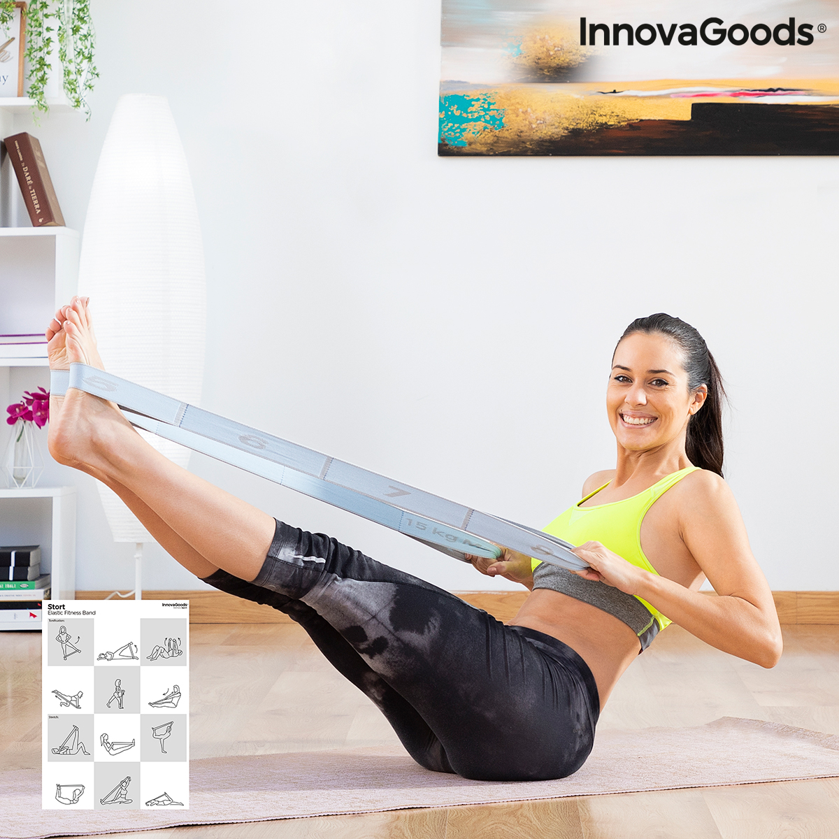 Elastiskt Fitnessband för Stretching med träningsguide Stort InnovaGoods