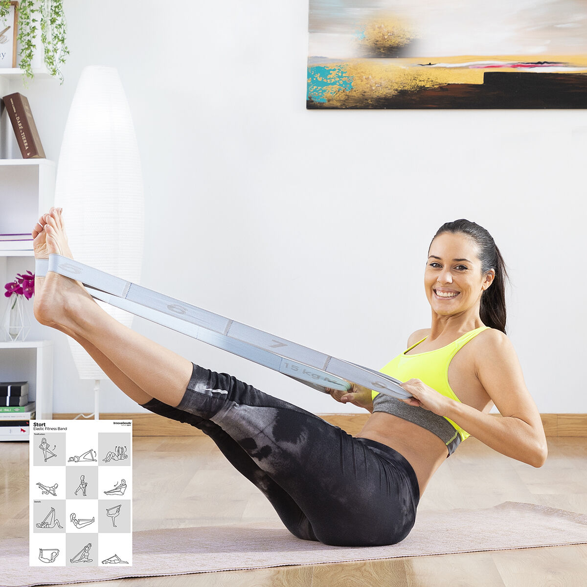 Elastiskt Fitnessband för Stretching med träningsguide Stort InnovaGoods - 9