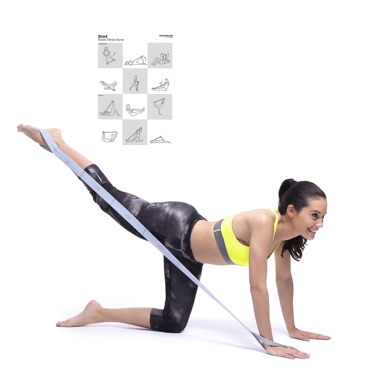 Elastiskt Fitnessband för Stretching med träningsguide Stort InnovaGoods - 20