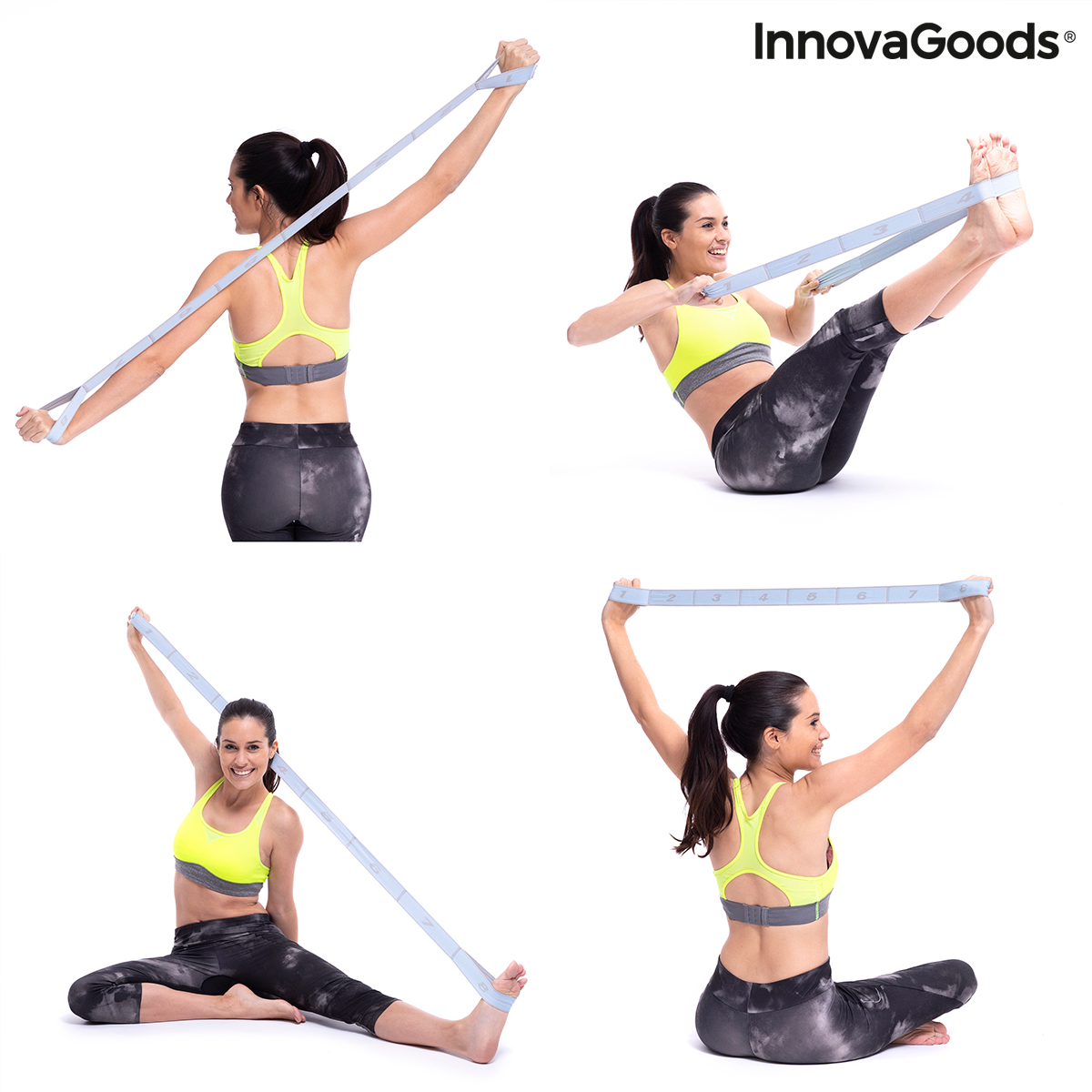 Elastiskt Fitnessband för Stretching med träningsguide Stort InnovaGoods - 7