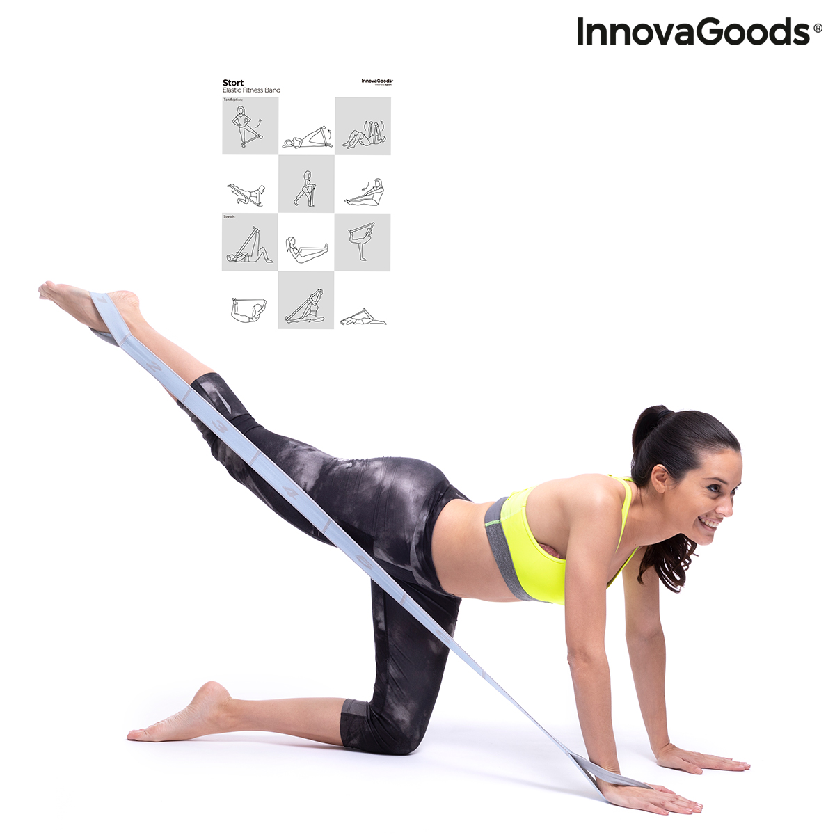 Elastiskt Fitnessband för Stretching med träningsguide Stort InnovaGoods - 8