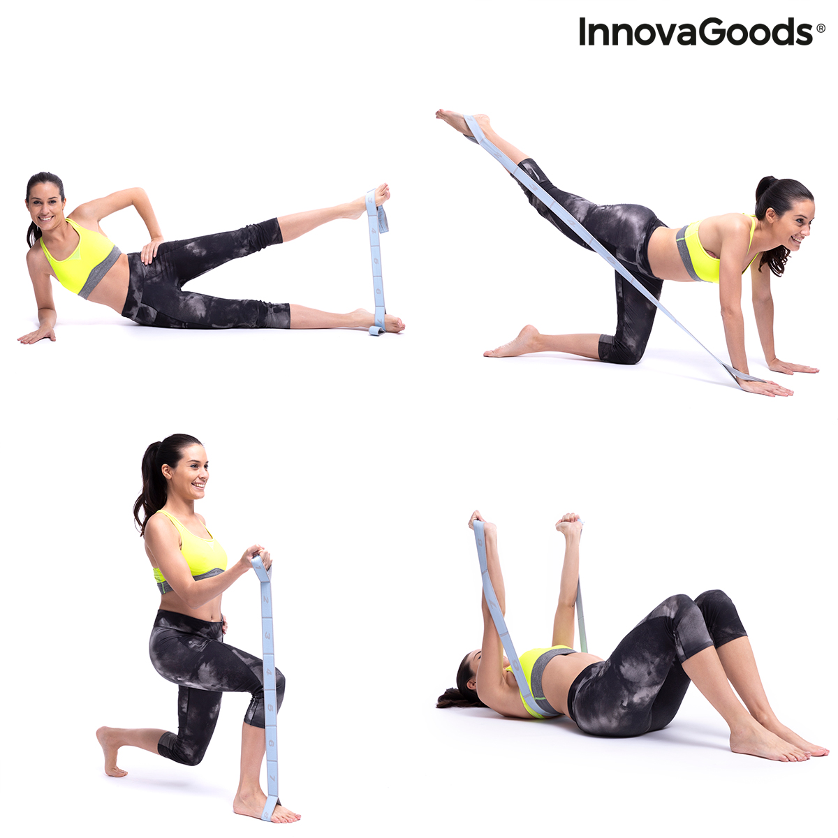 Elastiskt Fitnessband för Stretching med träningsguide Stort InnovaGoods - 6