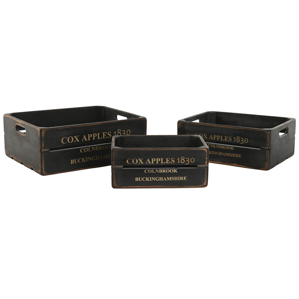 Förvaringslådor Home ESPRIT Cox Apples 1830 Svart Granträ 40 x 30 x 15 cm 3 Delar - 4