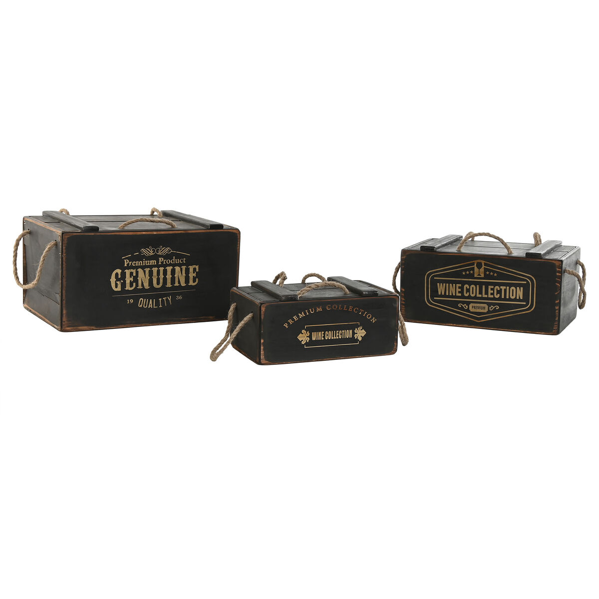 Förvaringslådor Home ESPRIT Svart Granträ 38 x 24 x 20 cm 3 Delar - 5