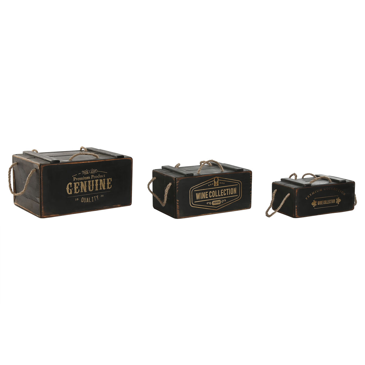 Förvaringslådor Home ESPRIT Svart Granträ 38 x 24 x 20 cm 3 Delar