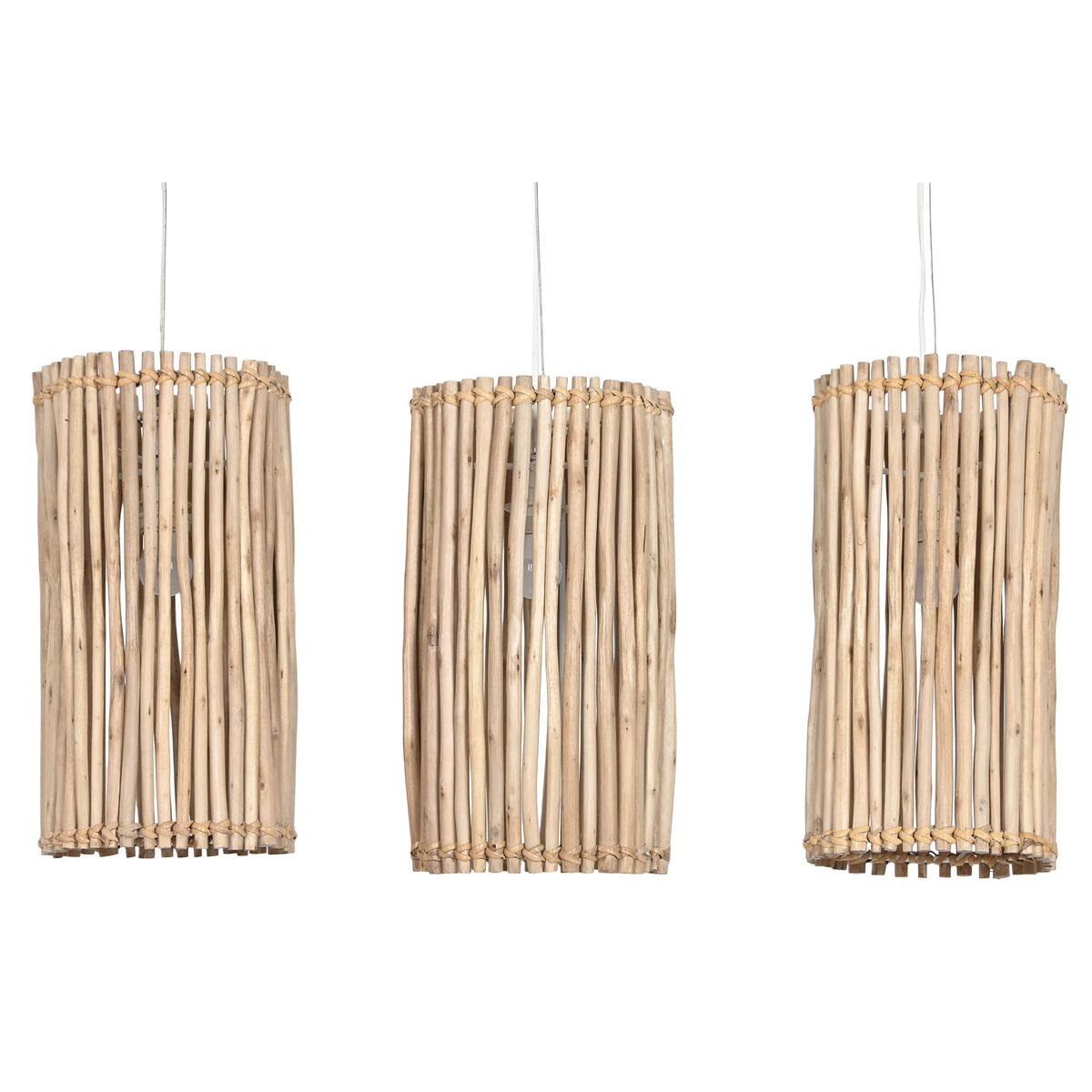 Taklampa Home ESPRIT Vit Naturell Eukalyptus trä 50 W 20 x 20 x 40 cm - 8