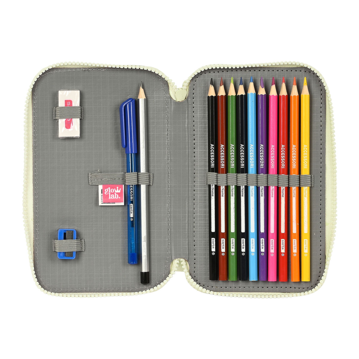 Pennfodral med tillbehör Glow Lab Magic flow Beige 12.5 x 19.5 x 4 cm (28 Delar) - 2