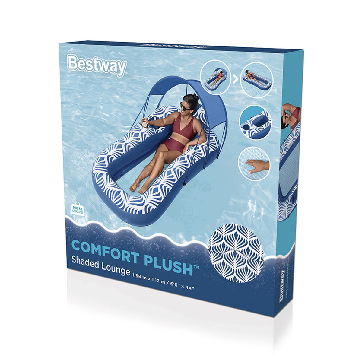 Bestway Luftmadrass med Parasoll Comfort Plush 198x112 cm Strand och Pool 43732 - 2