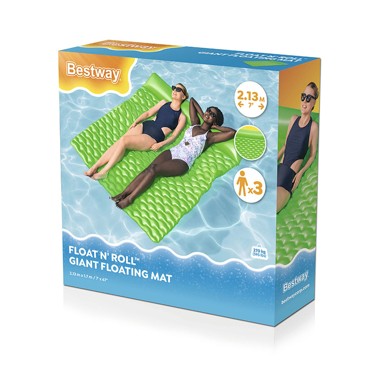 Bestway Jättestor Uppblåsbar Matta Rullbar Grön 213x170 cm Strand och Pool 44106 - 2