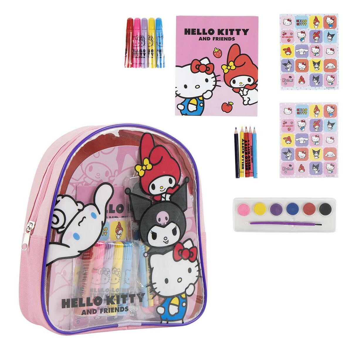 barnryggsäck med rittillbehör Hello Kitty Rosa 22 x 23 x 7 cm
