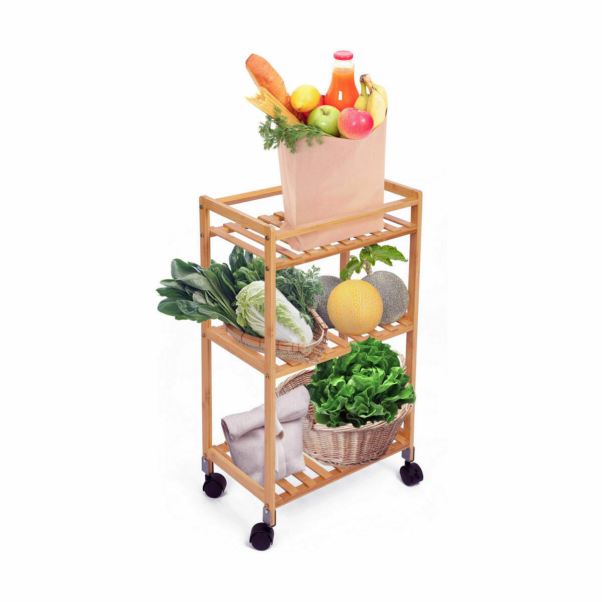 Grönsaksvagn Confortime Naturell Bambu 40 x 25 x 70 cm (2 antal) - 3
