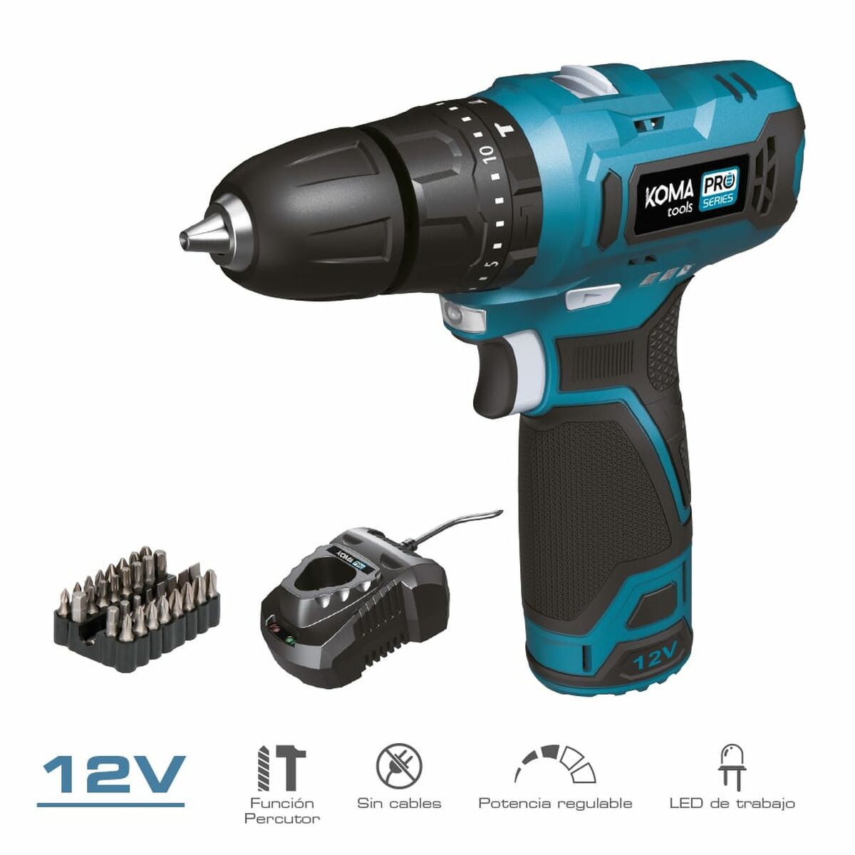Borr- och tillbehörssats Koma Tools 12 V