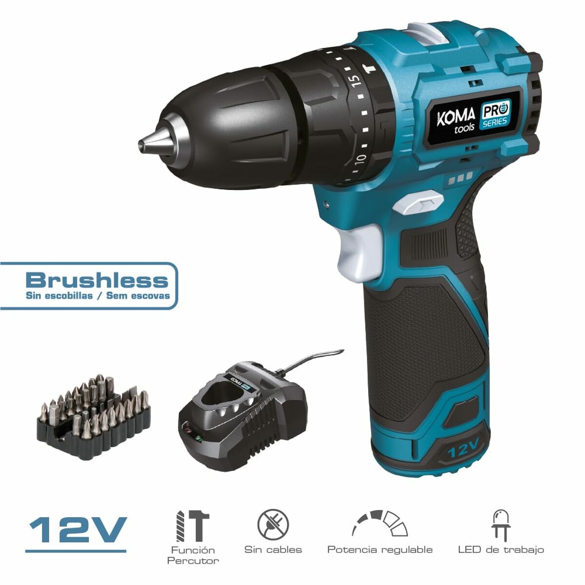 Borr- och tillbehörssats Koma Tools 12 V