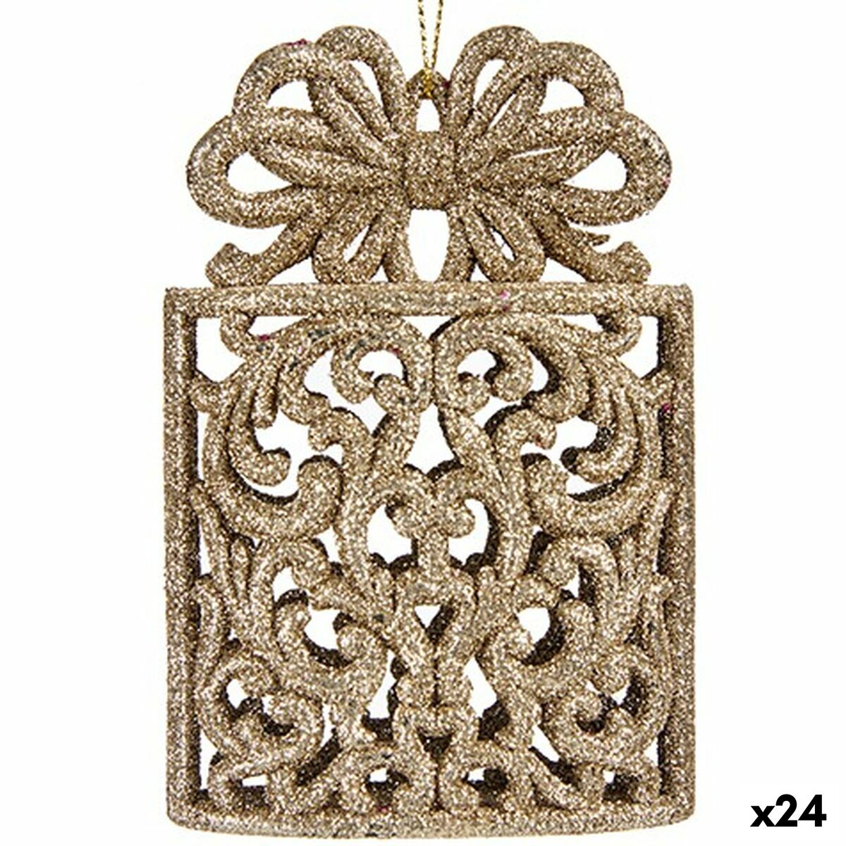 Julgranskula Presentlåda champagne Plast Glitter 7,5 x 11,5 x 4 cm (24 antal) - 3