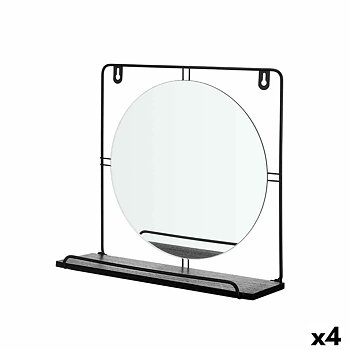 Väggspegel Svart Metall Trä MDF 33,7 x 30 x 10 cm (4 antal)