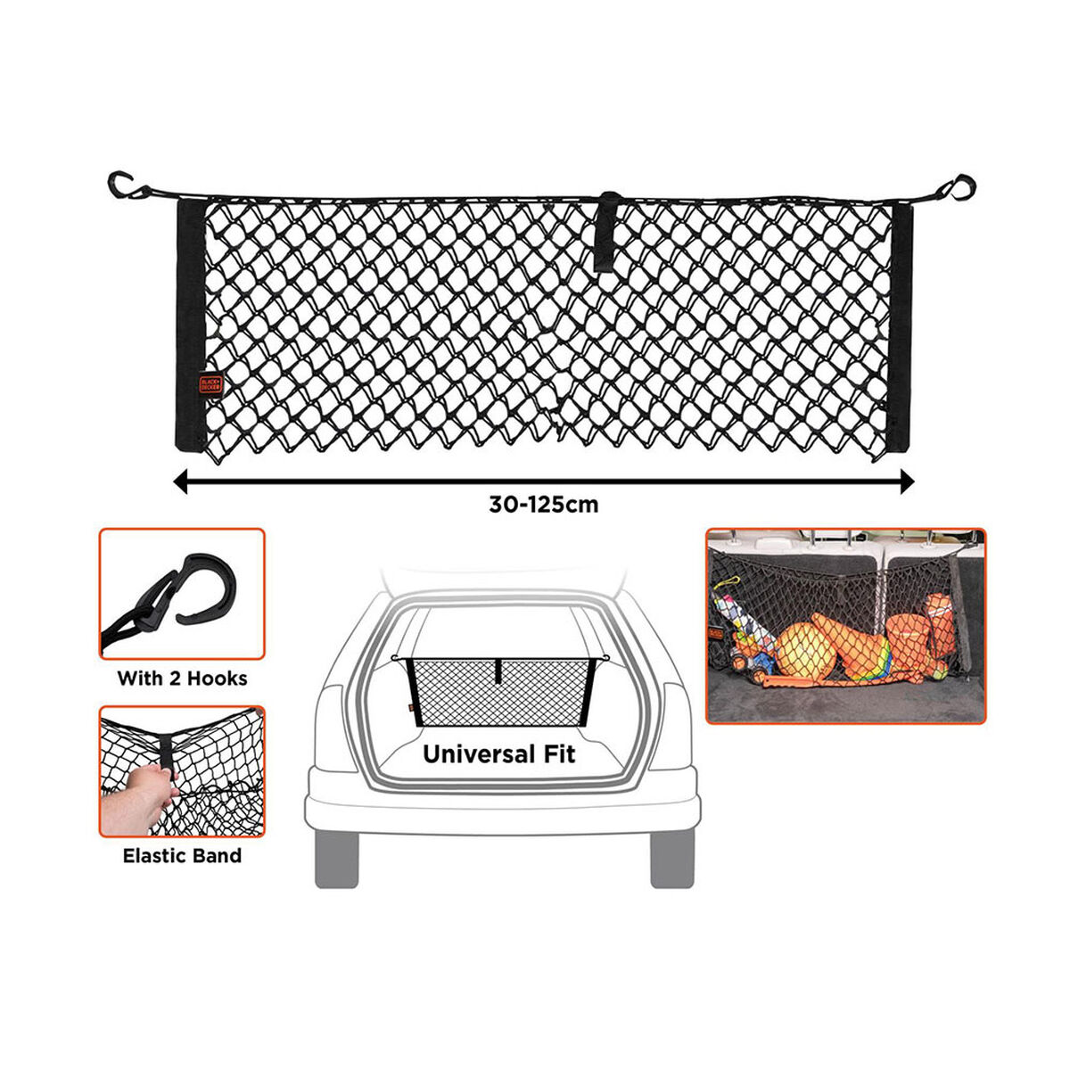 Nät för bagageutrymme Black & Decker Svart 30-125 x 82 cm - 3