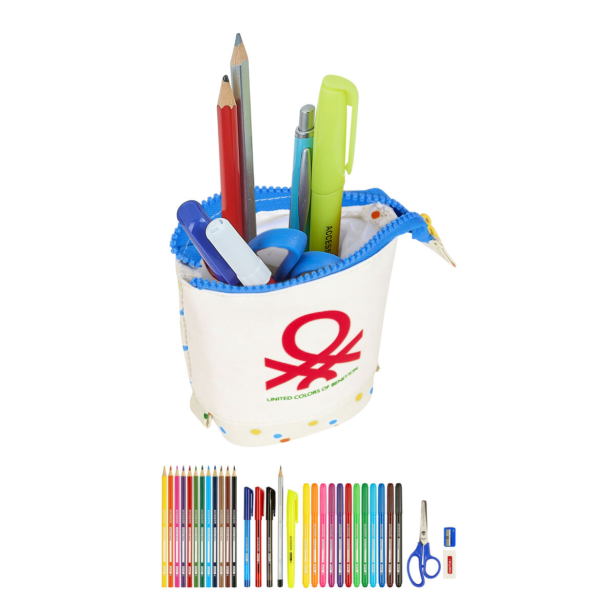 Pennfodral med tillbehör Benetton Topitos Vit (8 x 19 x 6 cm) (32 Delar) - 6
