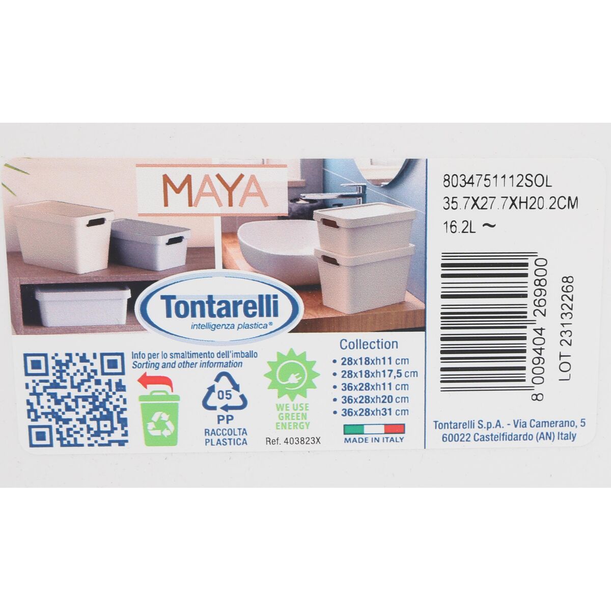 Förvaringslåda med lock Tontarelli Maya Vit 16,2 L 36 x 28 x 20 cm - 3