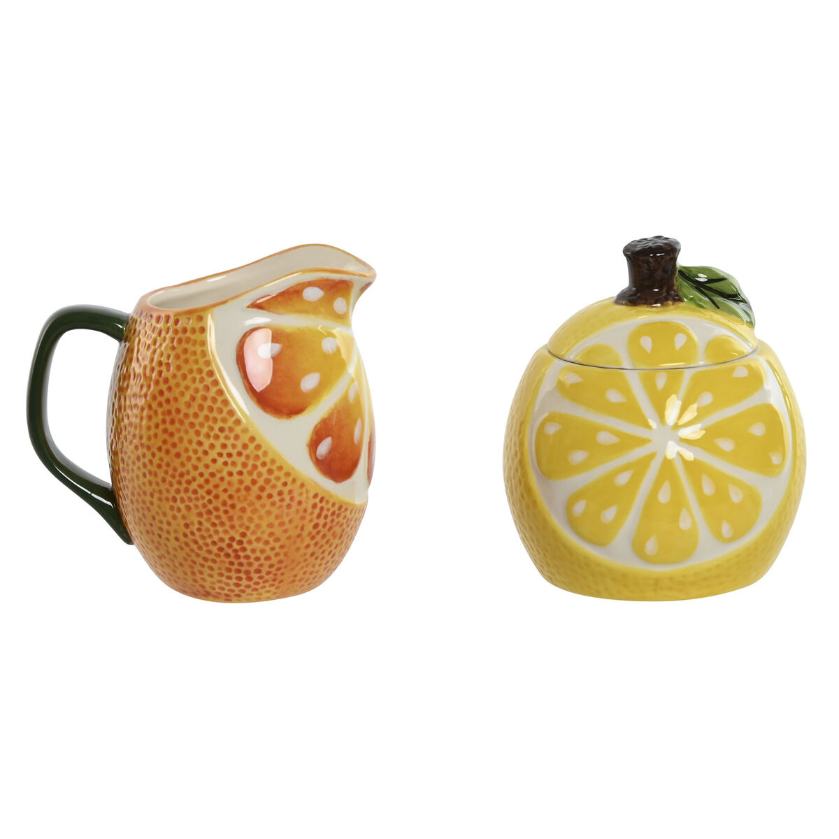Mjölkkanna och sockerskål Home ESPRIT Gul Orange Stengods 12 x 8,4 x 11 cm 2 Delar (12 antal)