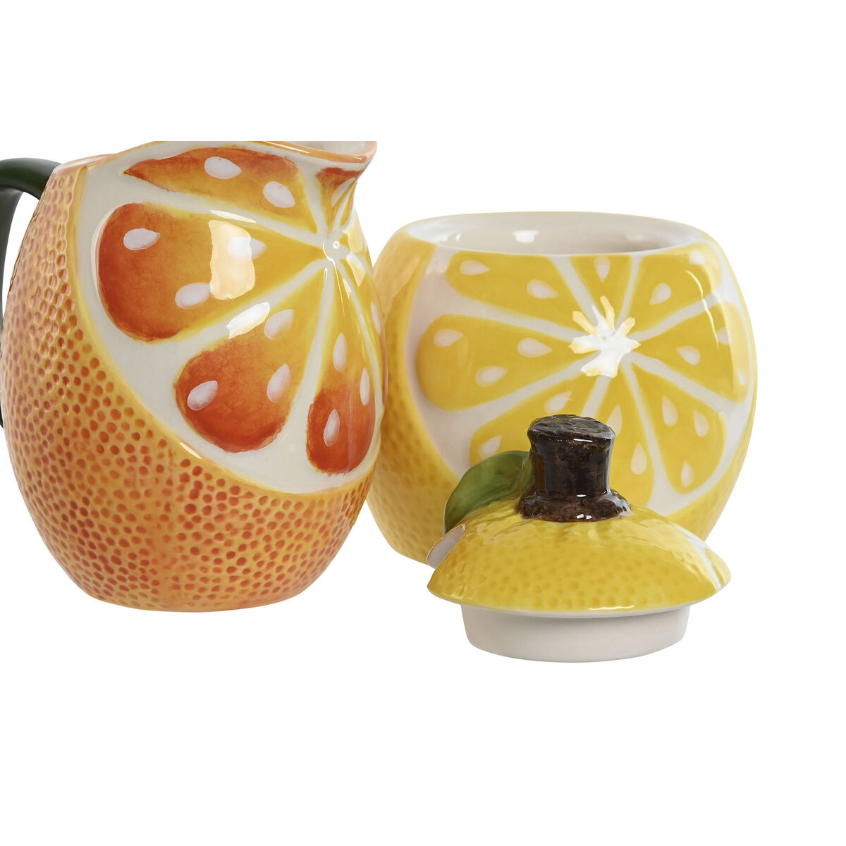 Mjölkkanna och sockerskål Home ESPRIT Gul Orange Stengods 12 x 8,4 x 11 cm 2 Delar (12 antal) - 2
