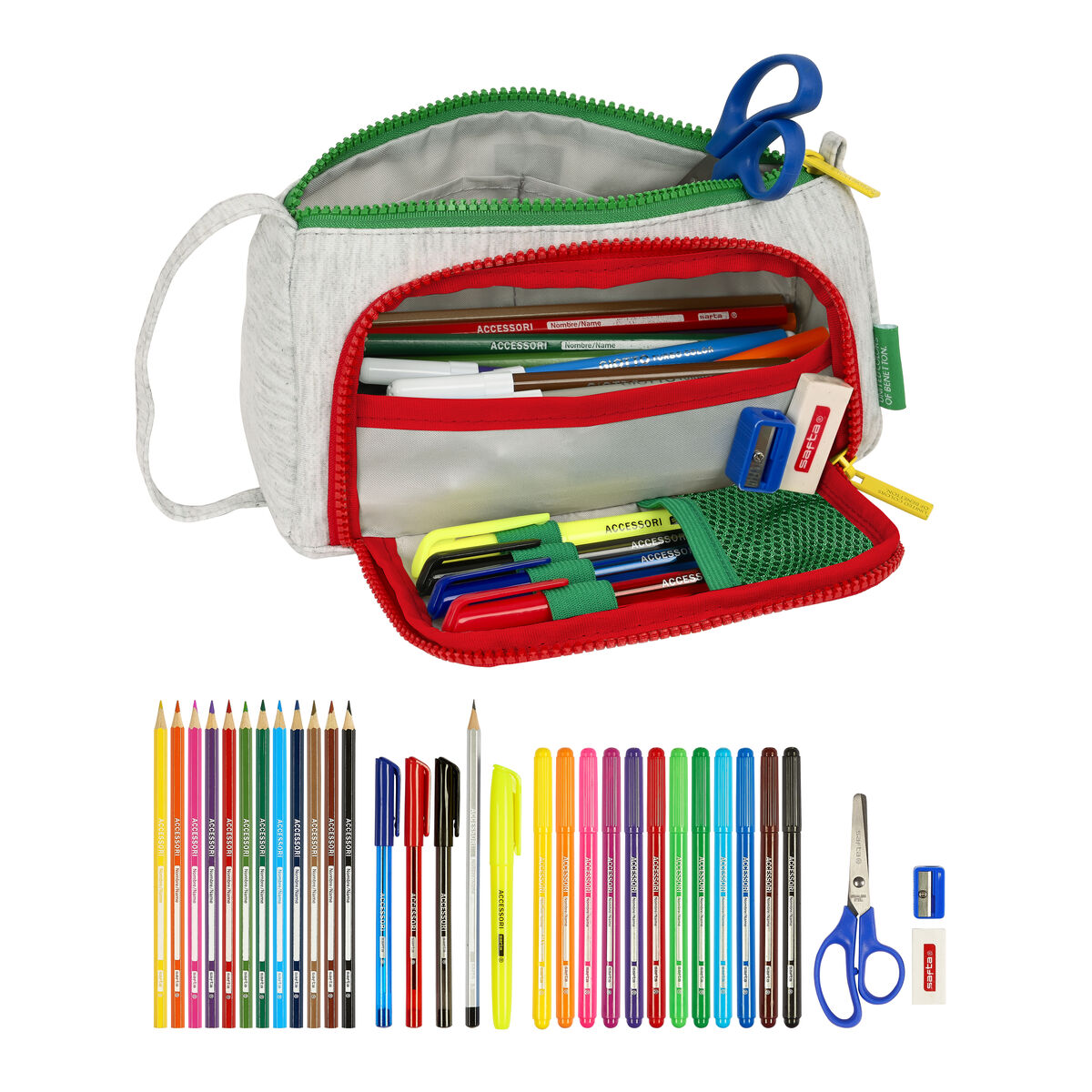 Pennfodral med tillbehör Benetton Pop Grå 20 x 11 x 8.5 cm (32 Delar) - 3